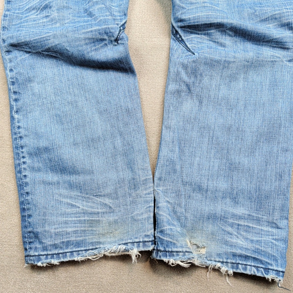 Akoo Y2K Streetwear Distressed Straight Leg Jeans 38 Blue Cotton Studded Wing - Picture 8 of 16